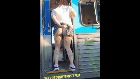 Girl pissing on transport 
