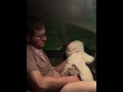 Preview 1 of Public Plushie Porn - Fucking My Teddy Bear in My Car in a Parking Garage at a Local College