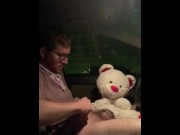 Preview 2 of Public Plushie Porn - Fucking My Teddy Bear in My Car in a Parking Garage at a Local College