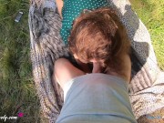 Preview 4 of Risky Outdoor Sex Near the Lake Finished with Cum on Big Ass in the Panties