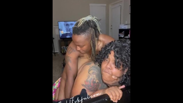 Lesbian BBW Pounded by Strap on Knees
