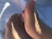Preview 5 of Sexy french  tan nylons car footjob tease