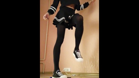 TRANNY GIANTESS CRUSHES TOY CARS IN SNEAKERS, MINI SKIRT AND DARK PANTYHOSES - 2 (CRUSH FETISH)