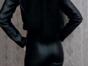 Preview 2 of Petite wife in leather clothes showing off her hot body