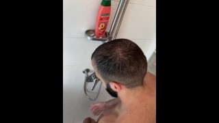 Straight daddy caught jerking off in the shower