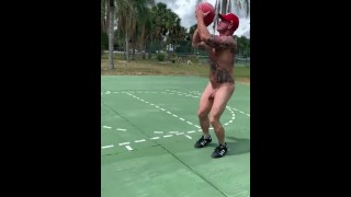 Preview Of A Muscular Big Dick Hotty Shooting Hoops Butt Ass Naked With Her Dick Flopping Around