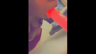 Black Girl Deepthroats and Sucks Off Her Dildo
