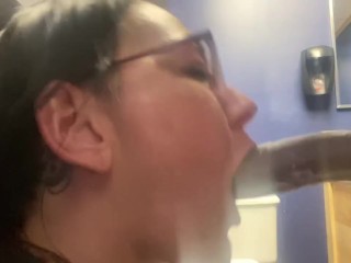 Sloppy MILF GAGS Giving Head in Public