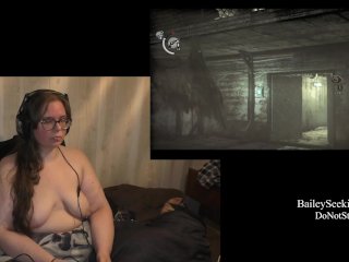 evil within, big natural tits, gamer girl, brunette