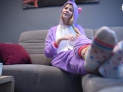 Preview 4 of Cosplay BIG teen feet teasing POV (POV foot worship, young feet, unicorn feet, BIG feet, sexy soles)