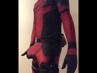 in DEADPOOL costume with NO UNDERWEAR ON and that BIG PACKAGE