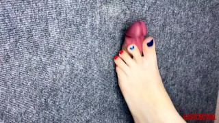 I Took A Close-Up Of Glory Hole Spanking My Feet On A Slave's Cock And Balls Easycbtgirl