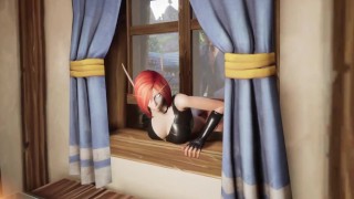 Ladrão de elfo preso em uma janela warcraft hentai paródia