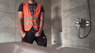 'Maybe u can give me some money?' straight worker is masturbating on a staircase for some cash