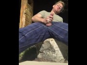 Preview 2 of Masturbating Outside - Blonde Cutie Cumming With His Big Hard White Cock and Balls Out the Fly of Hi