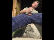Preview 3 of Masturbating Outside - Blonde Cutie Cumming With His Big Hard White Cock and Balls Out the Fly of Hi