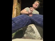 Preview 4 of Masturbating Outside - Blonde Cutie Cumming With His Big Hard White Cock and Balls Out the Fly of Hi