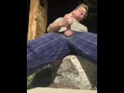 Preview 5 of Masturbating Outside - Blonde Cutie Cumming With His Big Hard White Cock and Balls Out the Fly of Hi