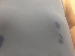 Squishing my boobs to get my shirt nice and wet with breast milk 🥛👅