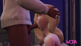 Блондинка дает черному мужчине, хвастаясь в баре