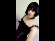 Preview 2 of Dark bitch sucking a dildo and playing with herself