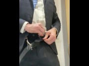 Preview 1 of Suited manager masturbating at work - horny, hard and uncut straight guy cumming