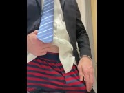 Preview 2 of Suited manager masturbating at work - horny, hard and uncut straight guy cumming
