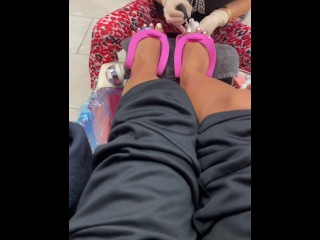 Young Pakistani Girl Gets a Pedicure with White Nailpolish
