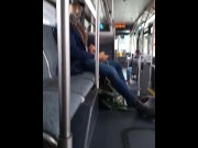 Preview 1 of Jerking off in public on city bus with cumshot