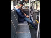 Preview 6 of Jerking off in public on city bus with cumshot
