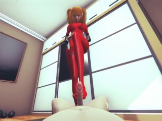 Evangelion:Asuka Femdom_footjob + Pov eyaculation