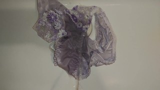 Peeing to purple panties!