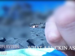 BULGE AND BIG DICK FLASH ON PUBLIC BEACH: REAL STRANGER LOVES IT! Cum as she look at me