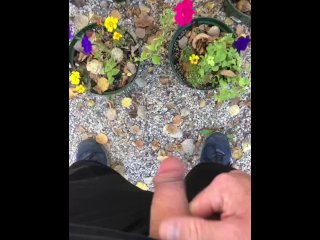 POV Risky Outdoor_Pissing & Cumming Compilation All Over Our PottedFlowers at the Campsite Today