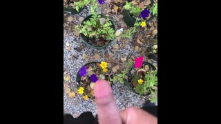 POV Risky Outdoor Pissing & Cumming Compilation all over our potted flowers at the campsite today