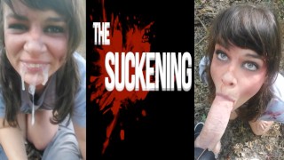 THE SUCKENING - Zombie meisje zuigt een lul POV - Riskante openbare pijpbeurt in de buitenlucht eindigt met orale creampie