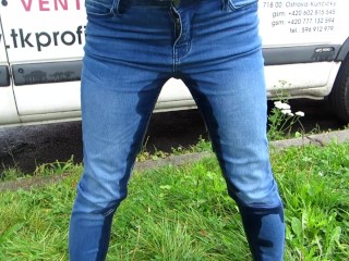 I could not Wait More,i Peed my Jeans on Public Street (REAL PUBLIC WETTING)