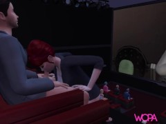redhead masturbates after having sex with stranger in cinema