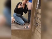 Preview 2 of SUCKING DICK IN DRESSING ROOM SURROUNDED BY PEOPLE PUBLIC BJ