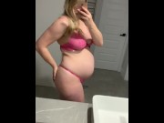 Preview 1 of 28 Week pregnant milf belly rub to cum
