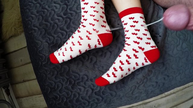 My stepsister's socks get flooded with cum after she plays with my cock