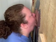 Preview 6 of Bbw slutwife blows friend at in-home glory hole