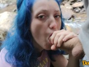 Preview 2 of cute schoolgirl with blue hair gives blowjob and sex to get cum on face