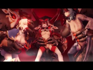 Genshin Impact - Eula Jean e Amber Obter Uma Sessão De Sexo Hardcore