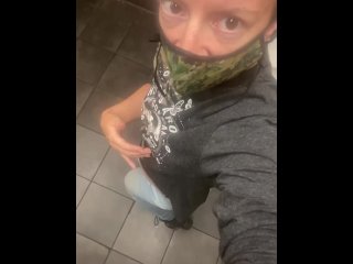 Masked Milf Play With Pussy and Tampon StringIn Public_Restroom Before Pissing