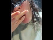 Preview 2 of In the public toilet of the bar, she filled the floor with squirt and fucked her mouth with her fist