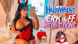 Sexy und böser kleiner Teufel Cosplay mit großem Hintern, brünett Strapon Joi, heiße Anweisungen zum