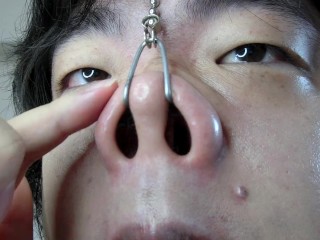 豚のオナニー　準備編　20211009-2　鼻フックで吊り上がった鼻の形を確かめるマゾ豚です