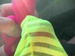 Stepbrother filmed by sister Precum masturbation in see through yellow thong