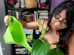 Thick mommy watering her plants SFW tease booty and cleavage